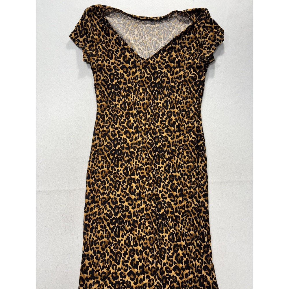 No Boundaries Dress Juniors Medium Brown Leopard V Neck Cap Sleeve Bodycon Maxi